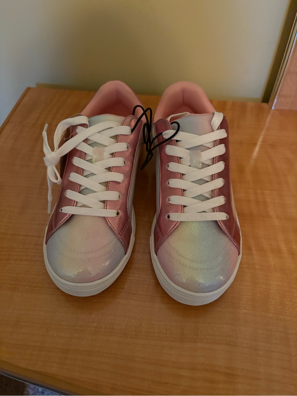Iridescent Pink Lace-Up Sneakers